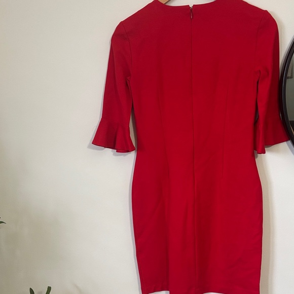 Banana Republic Red Dress Elegant Ruffle Sleeve Chic Minimalist Classic Style - Picture 6 of 8